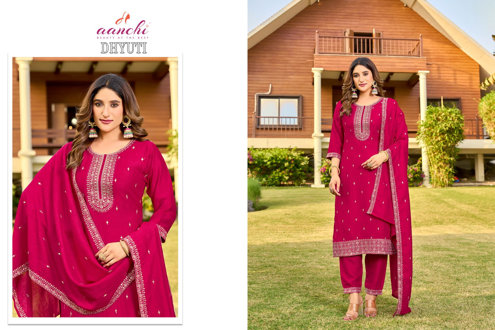 Dhyuti By Aanchi Vichitra Silk Kurti With Bottom Dupatta Suppliers In India